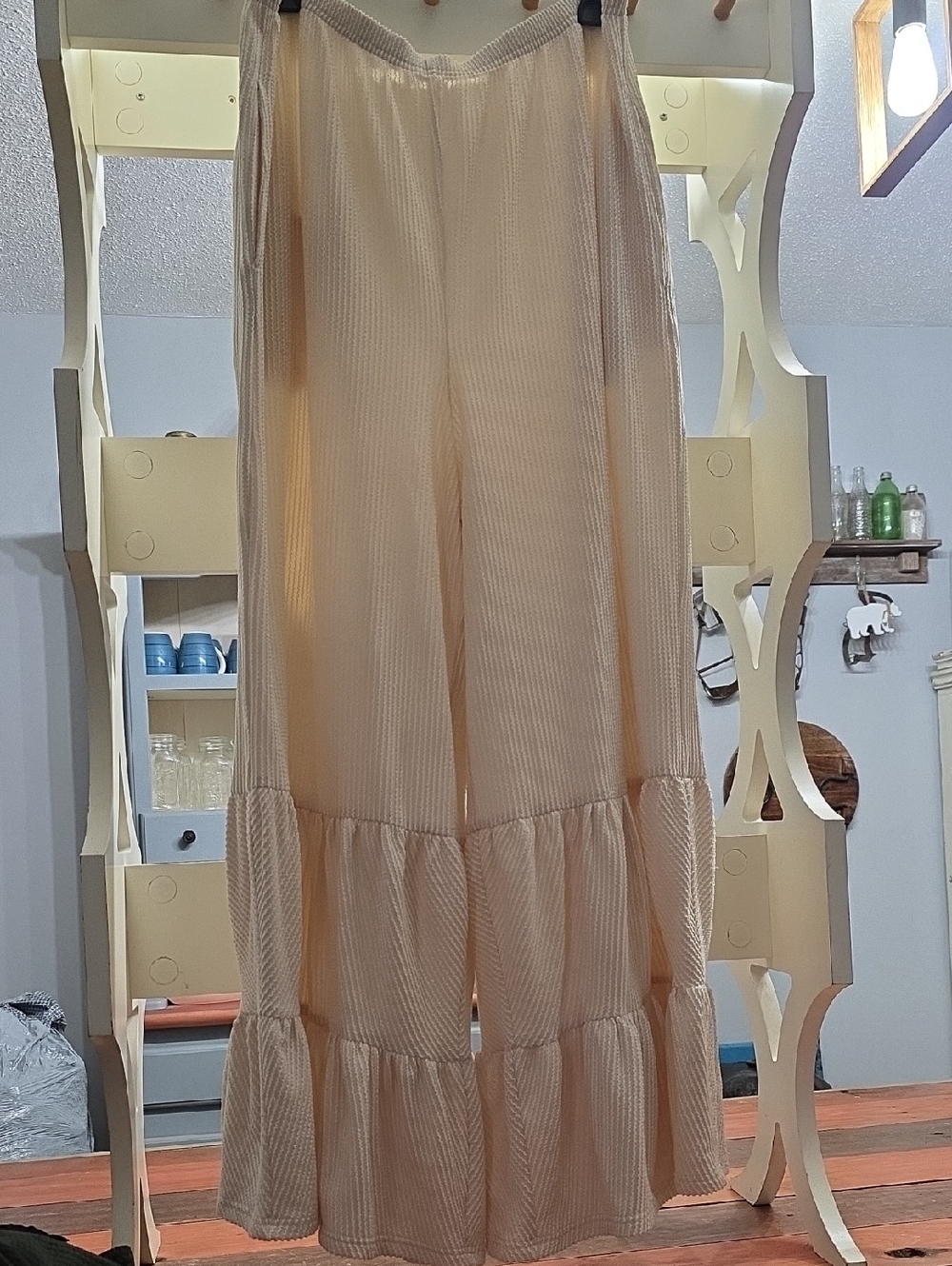 Chic Soul Cream Wide Leg Ruffle Hem Pants